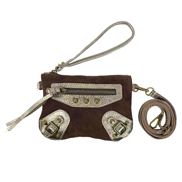 Bolso de Mano Pequeño Piel de Serraje con Asa para Muñeca