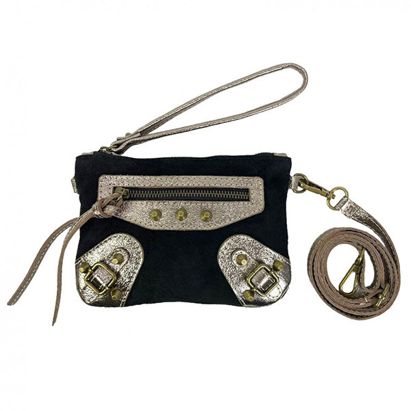 Bolso de Mano Pequeño Piel de Serraje con Asa para Muñeca