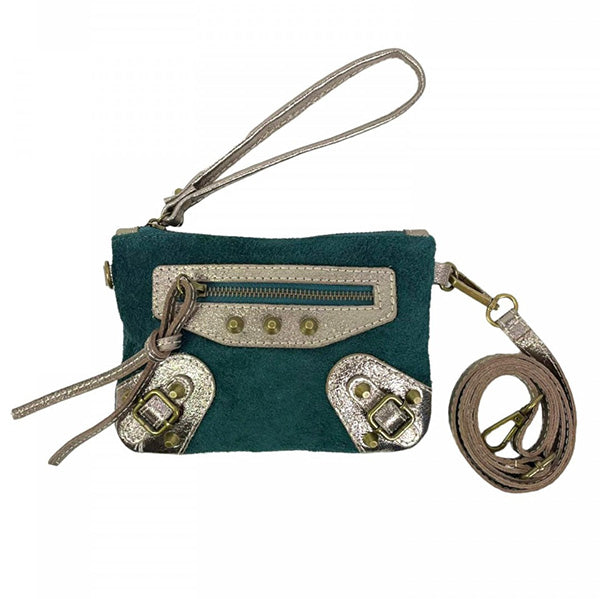 Bolso de Mano Pequeño Piel de Serraje con Asa para Muñeca