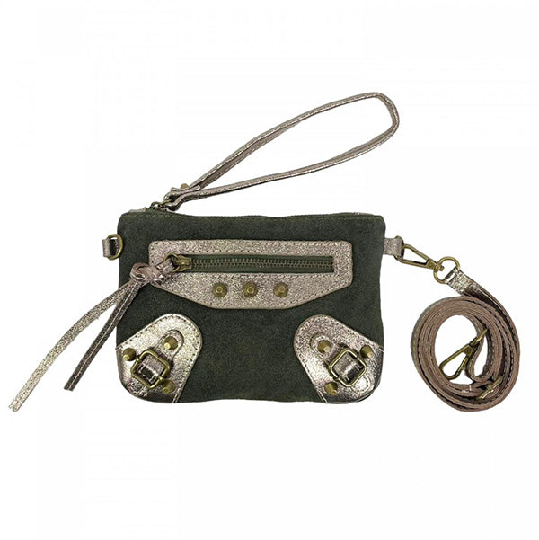 Bolso de Mano Pequeño Piel de Serraje con Asa para Muñeca