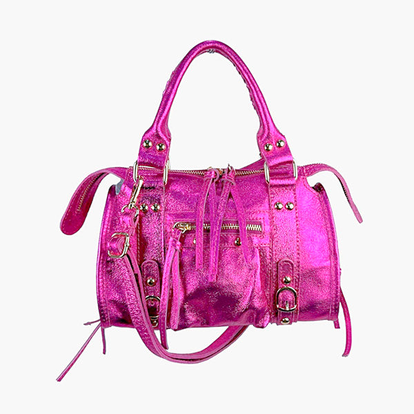 Bolso de Mano Piel Metalizada Italiana con Tachuelas