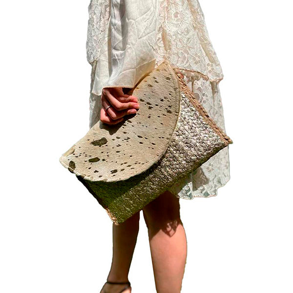 Bolso de Mano Rafia y Piel Estilo Boho Grande