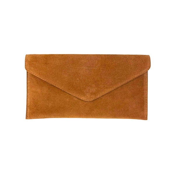 Suede Envelope Clutch with Magnetic Flap and Shoulder Chain