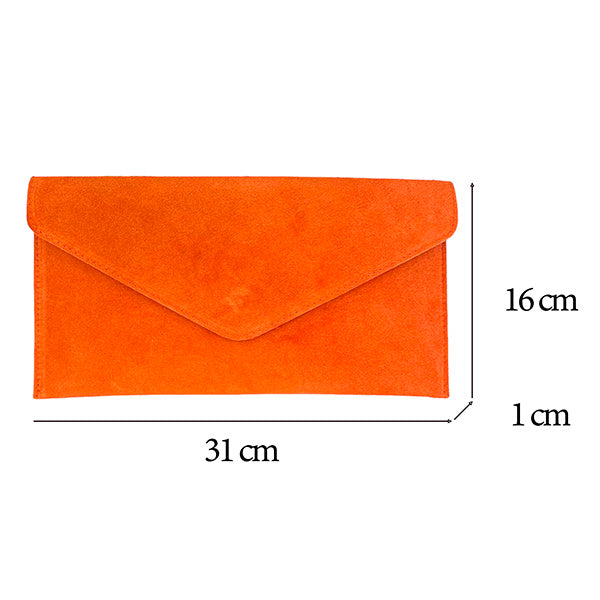 Suede Envelope Clutch with Magnetic Flap and Shoulder Chain