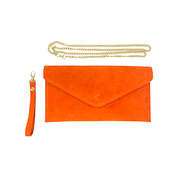 Suede Envelope Clutch with Magnetic Flap and Shoulder Chain