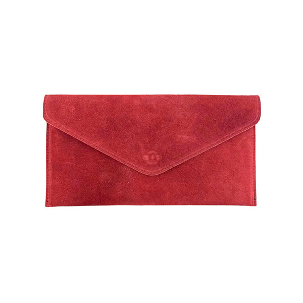 Suede Envelope Clutch with Magnetic Flap and Shoulder Chain