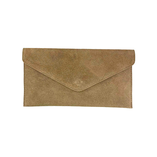 Suede Envelope Clutch with Magnetic Flap and Shoulder Chain