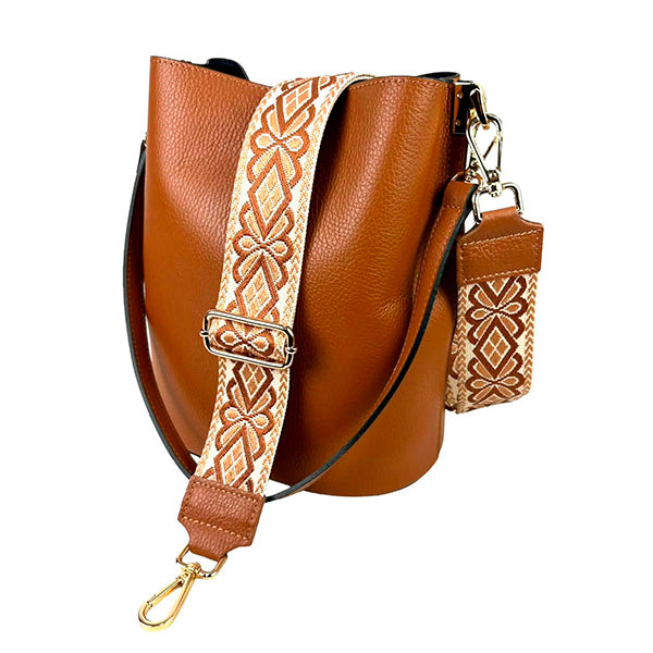 Bolso Bucket de Piel con Bandolera Decorada