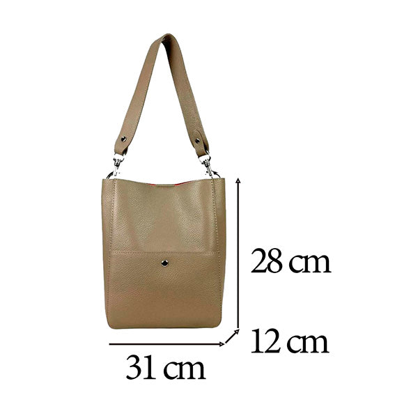 Bolso de Hombro de Piel Estilo Bucket con Bolso Interior