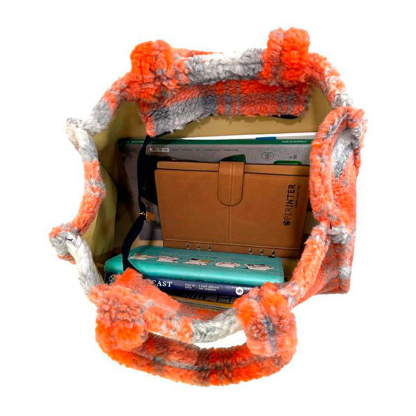 Bolso Shopper Borreguito con Estampado de Cuadros