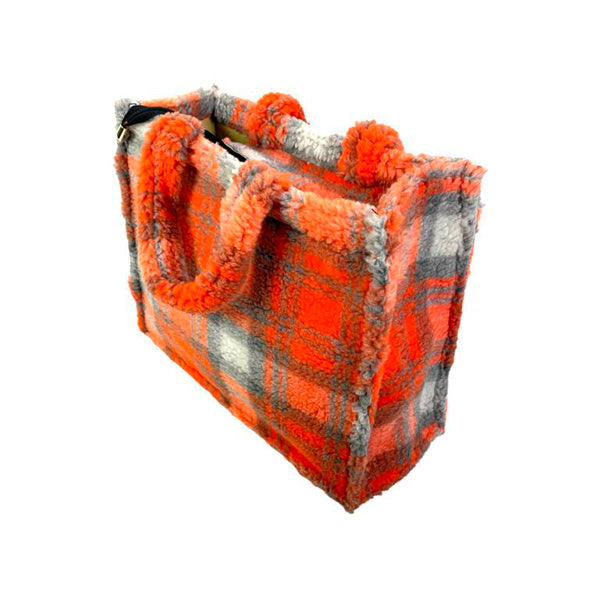 Bolso Shopper Borreguito con Estampado de Cuadros