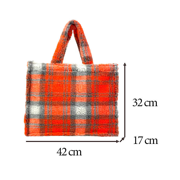 Bolso Shopper Borreguito con Estampado de Cuadros