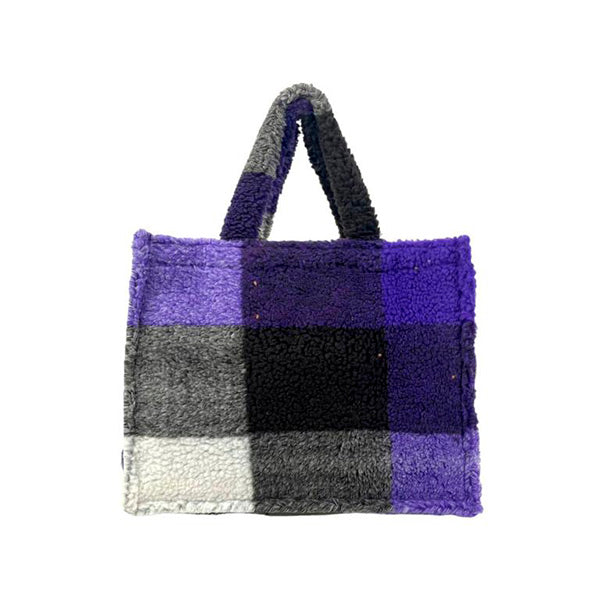 Bolso Shopper Borreguito con Estampado de Cuadros