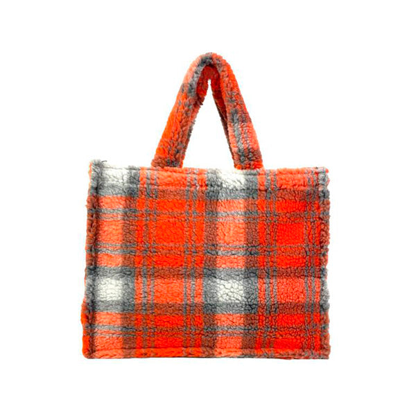 Bolso Shopper Borreguito con Estampado de Cuadros