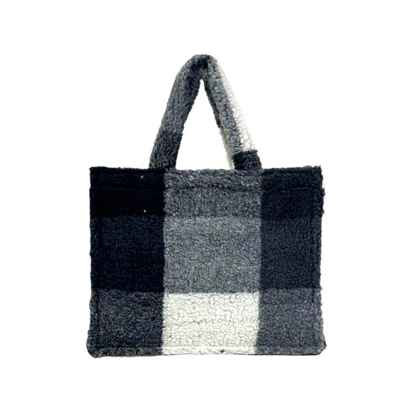 Bolso Shopper Borreguito con Estampado de Cuadros