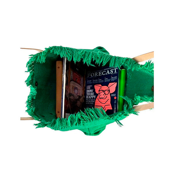 Bolso Shopper de Algodón con Asas de Piel