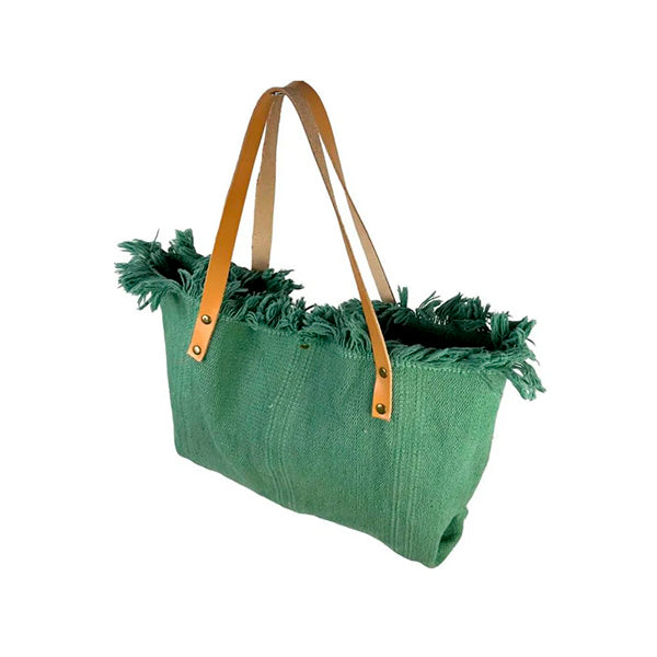 Bolso Shopper de Algodón con Asas de Piel