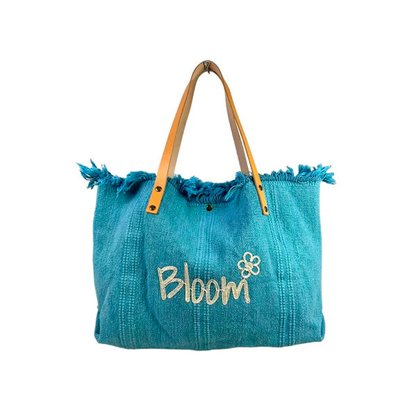 Bolso Shopper de Algodón con Asas de Piel