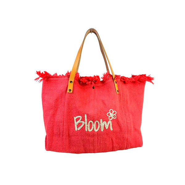 Bolso Shopper de Algodón con Asas de Piel