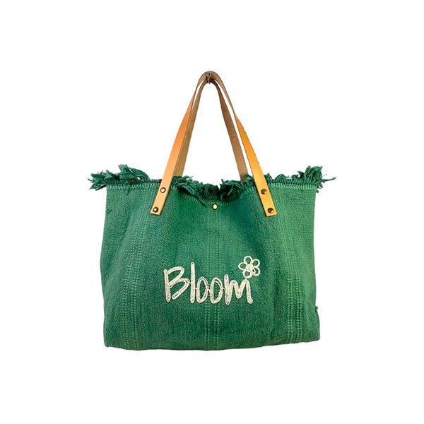 Bolso Shopper de Algodón con Asas de Piel