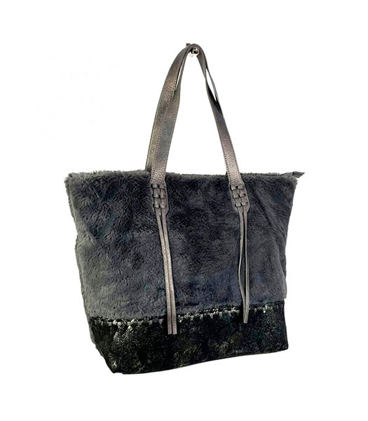 Bolso Shopper Grande con Pelo Sintético para Mujer