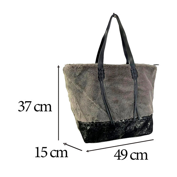 Bolso Shopper Grande con Pelo Sintético para Mujer