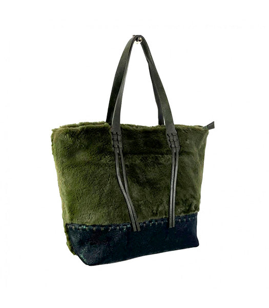 Bolso Shopper Grande con Pelo Sintético para Mujer