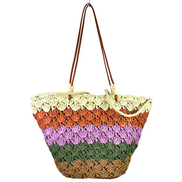 Bolso Shopper Playa de Papel con Estampado de Rayas