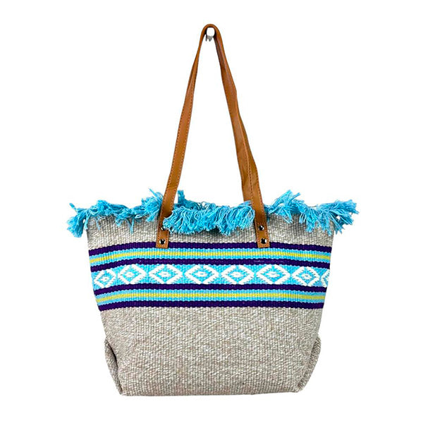 Bolso Tote de Alfombra con Estampado de Rayas
