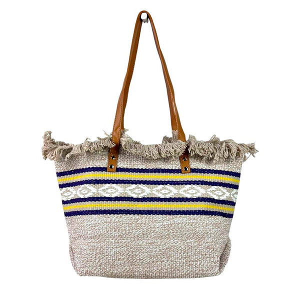 Bolso Tote de Alfombra con Estampado de Rayas