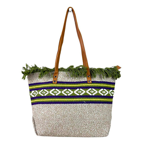 Bolso Tote de Alfombra con Estampado de Rayas