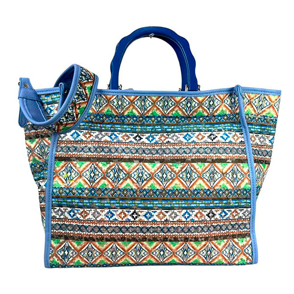Bolso Tote Grande con Estampado Étnico y Neceser