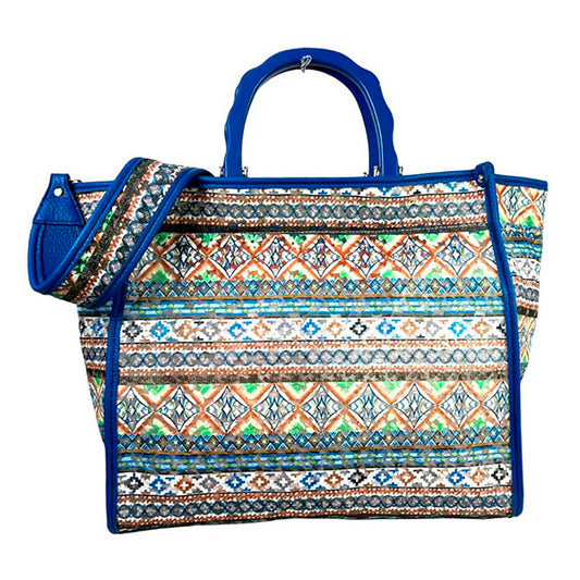 Bolso Tote Grande con Estampado Étnico y Neceser