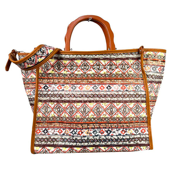 Bolso Tote Grande con Estampado Étnico y Neceser