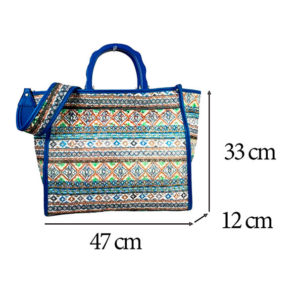 Bolso Tote Grande con Estampado Étnico y Neceser