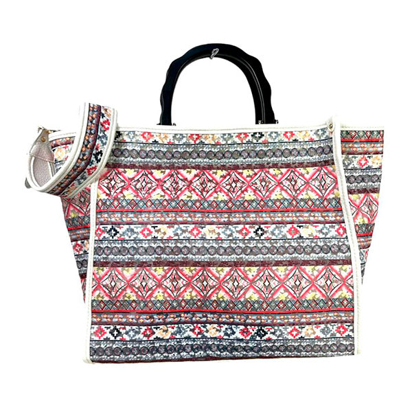 Bolso Tote Grande con Estampado Étnico y Neceser