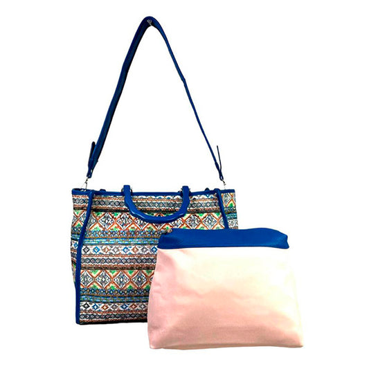 Bolso Tote Grande con Estampado Étnico y Neceser
