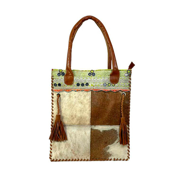 Bolso Tote Piel Auténtica Estilo Boho con Animal Print