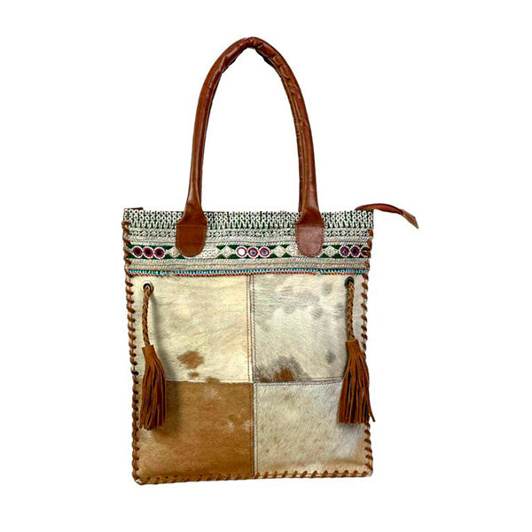 Bolso Tote Piel Auténtica Estilo Boho con Animal Print