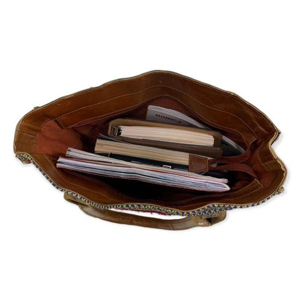 Bolso Tote Piel Auténtica Estilo Boho con Animal Print