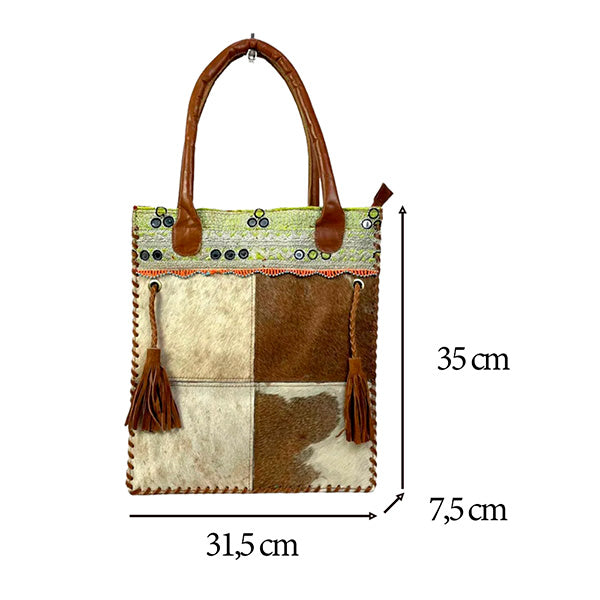 Bolso Tote Piel Auténtica Estilo Boho con Animal Print