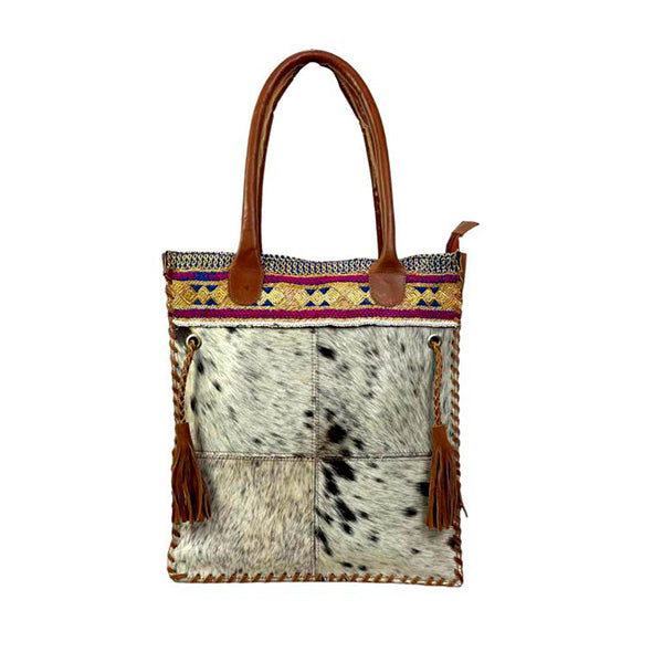 Bolso Tote Piel Auténtica Estilo Boho con Animal Print