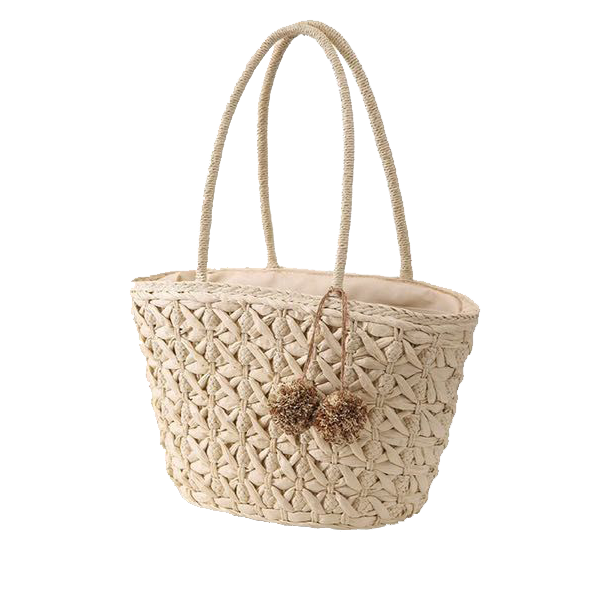 Capazo de Papel con Pompón Decorativo para Mujer