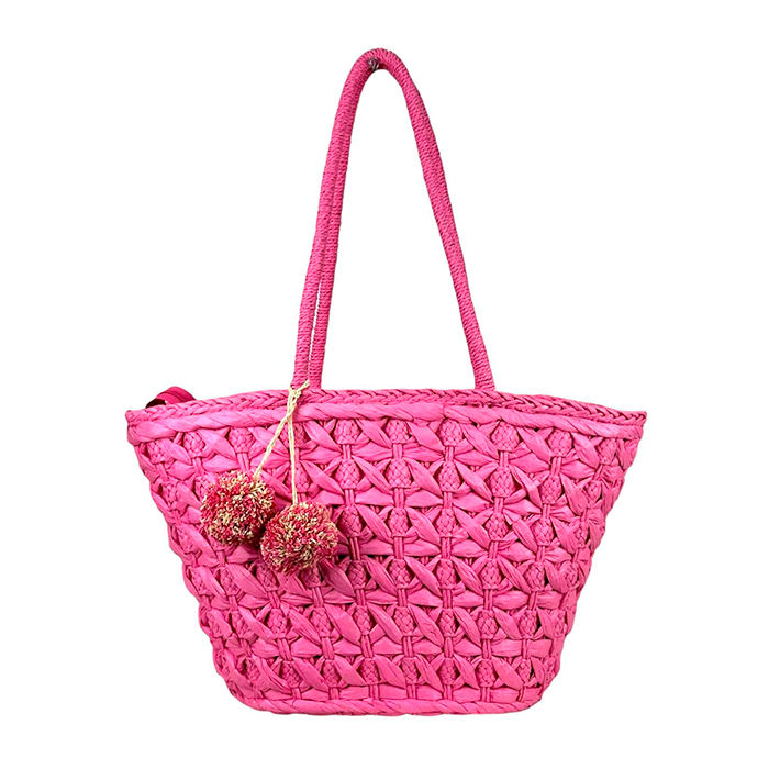 Capazo de Papel con Pompón Decorativo para Mujer