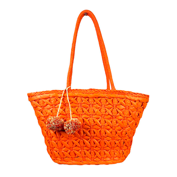 Capazo de Papel con Pompón Decorativo para Mujer