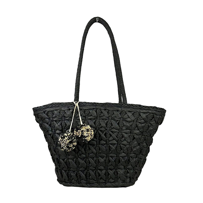 Capazo de Papel con Pompón Decorativo para Mujer