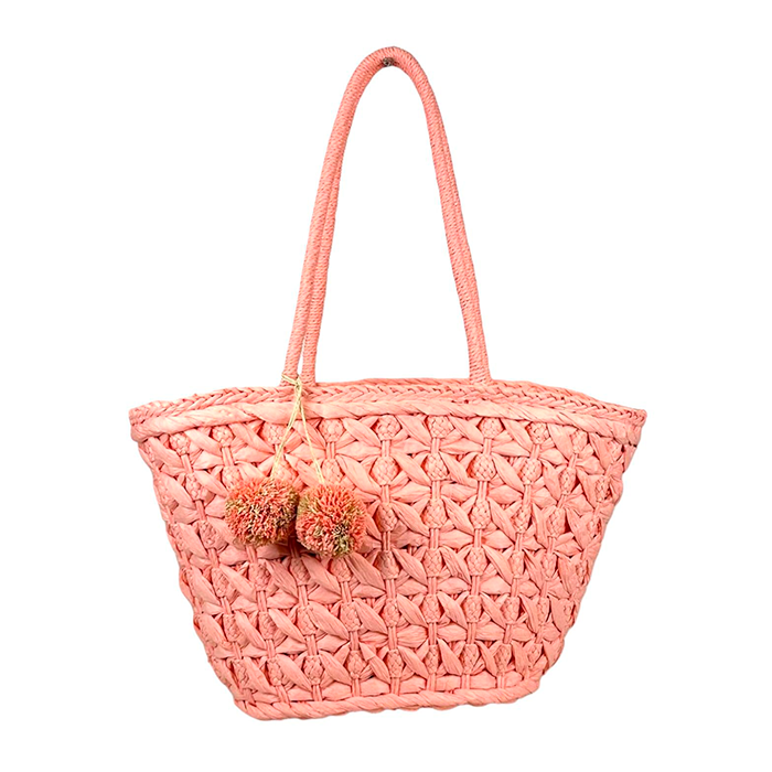 Capazo de Papel con Pompón Decorativo para Mujer