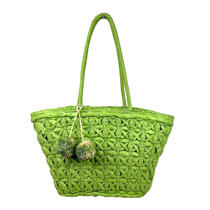 Capazo de Papel con Pompón Decorativo para Mujer