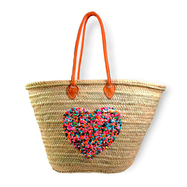 Capazo de Playa Grande con Dibujo de Corazón