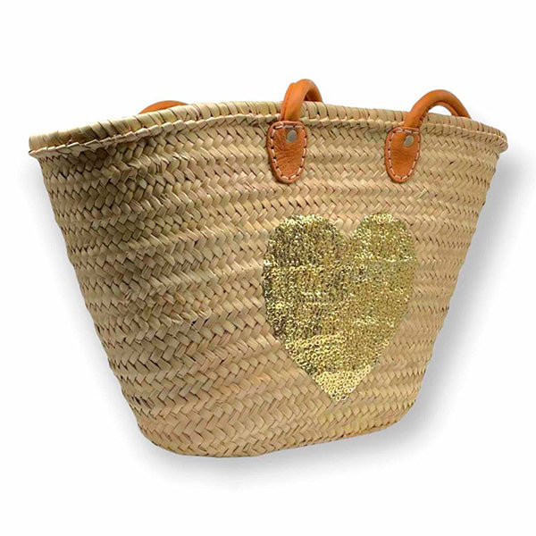 Capazo de Playa Grande con Dibujo de Corazón